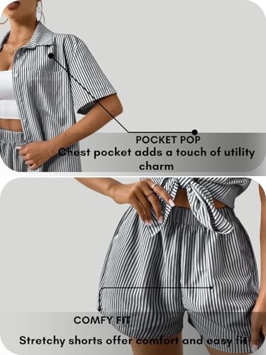 Image of GRECIILOOKS Co-ord Set for Women Stylish Striped | Night Suit for Womens | Textured Pattern Pyjama Set for Women's Travel Beach & Holiday Look | Night Dress for Woman
