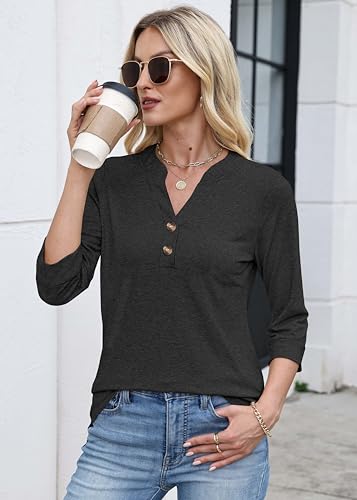 ZAAYOGARDEN Spring Tops for Women 2025 3/4 Sleeve Summer Button Down Shirts Cute Western Outfit Ladies Tops and Blouse Black — view 3