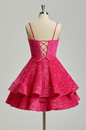 Sequin Homecoming Dresses Tiered for Teens Sparkly Short Prom Dress V Neck Cocktail Gowns3