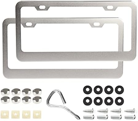 License Plate Frames, 2 Pack Chrome License Plate Frame, Universal Car License Plate Covers. Rust-Proof,Slim Stainless Steel Polish Mirror License Plate Frame and Chrome Screw Caps (Silver)