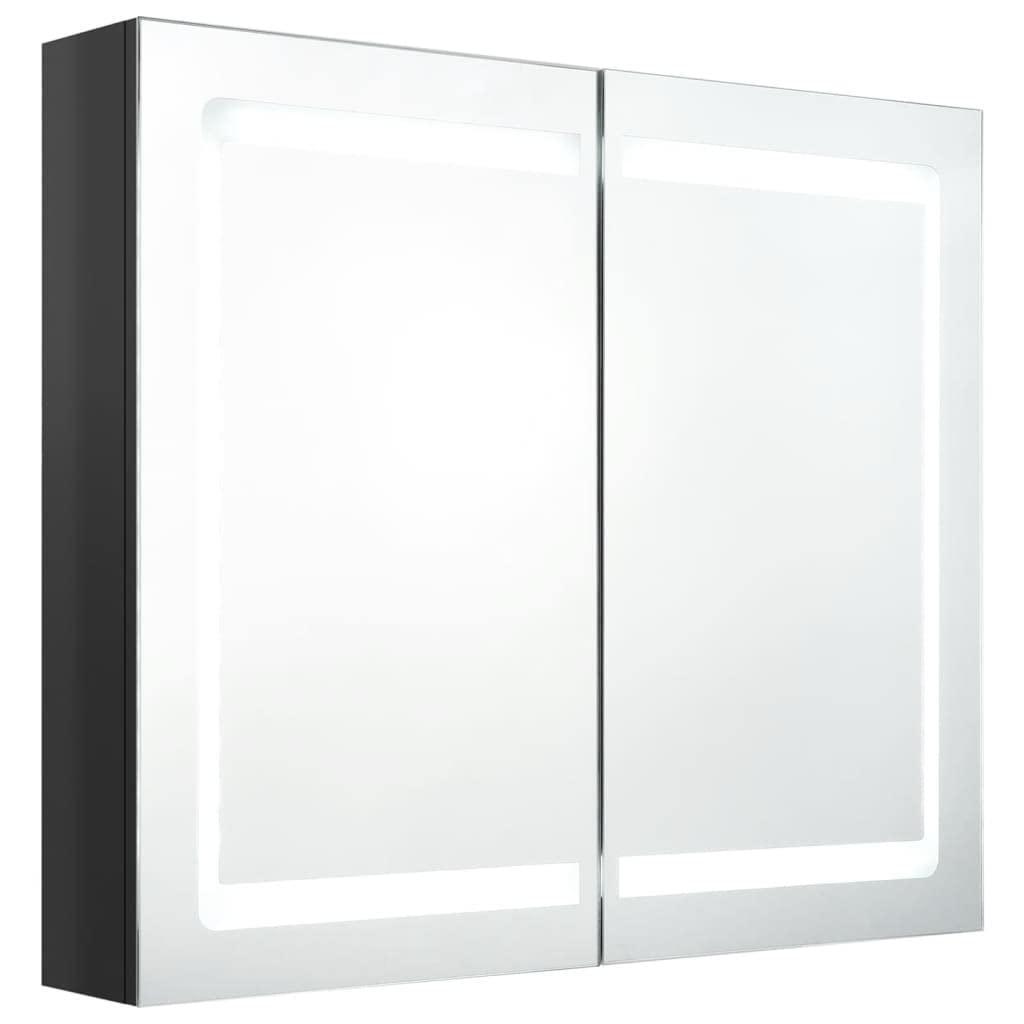 vidaXL Armario de Baño con Espejo LED Aseo Inodoro Muebles Mobiliario Tocador Botiquín Almacenamiento Estante Decoración Negro Brillante 80x12x68 cm