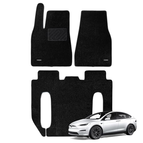 WENNEBIRD Superior Carpet Floor Mats for 2021-2026 Tesla Model X 6 Seats (Not for 5 Seats & 7 Seats) 0.6-Inch Ultra-Thick Noise-Reducing All-Weather Waterproof Anti-Slip 3-Pc Set
