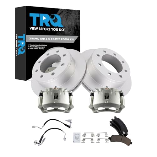 Image of TRQ Rear Brake Pad & Rotor Kit Ceramic Premium G-Coated Compatible with 2008-2016 Chevrolet Express 2500 2004-2016 Express 3500 GMC Savana 2500 Savana 3500