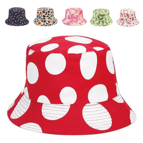 Image of Reversible Bucket Hat for Women Summer Travel Fisherman Cap, Girls Cute Double Side Wear Bucket Cap