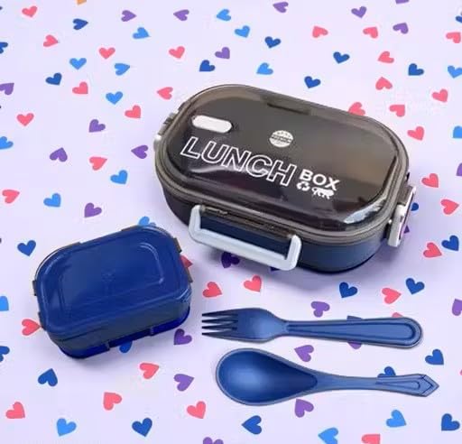 Dreamy Delights Bento Style Lunch Box, Plastic, Leakproof, Stackable, 2 Compartments with Utensils, for School Lunch, 20x12.5x8.5 cm