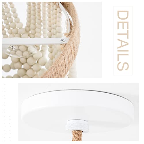 VILUXY Bohemia Wood Beaded Pendant Lights Antique Rustic Mini Chandelier White Finishing for Bedroom, Nursery Room, Girl Room, Hallway, Entryway, Passway, Dining Room, 3-Light - Image 6