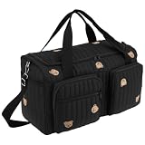 Borsa per maternità ospedaliera, portatile, leggera, con tracolla regolabile e tasche multiple, 48 × 26 × 22 cm, motivo orso, borsa per pannolini per gravidanza, travaglio, viaggi, Nero , 48 × 26 × 22