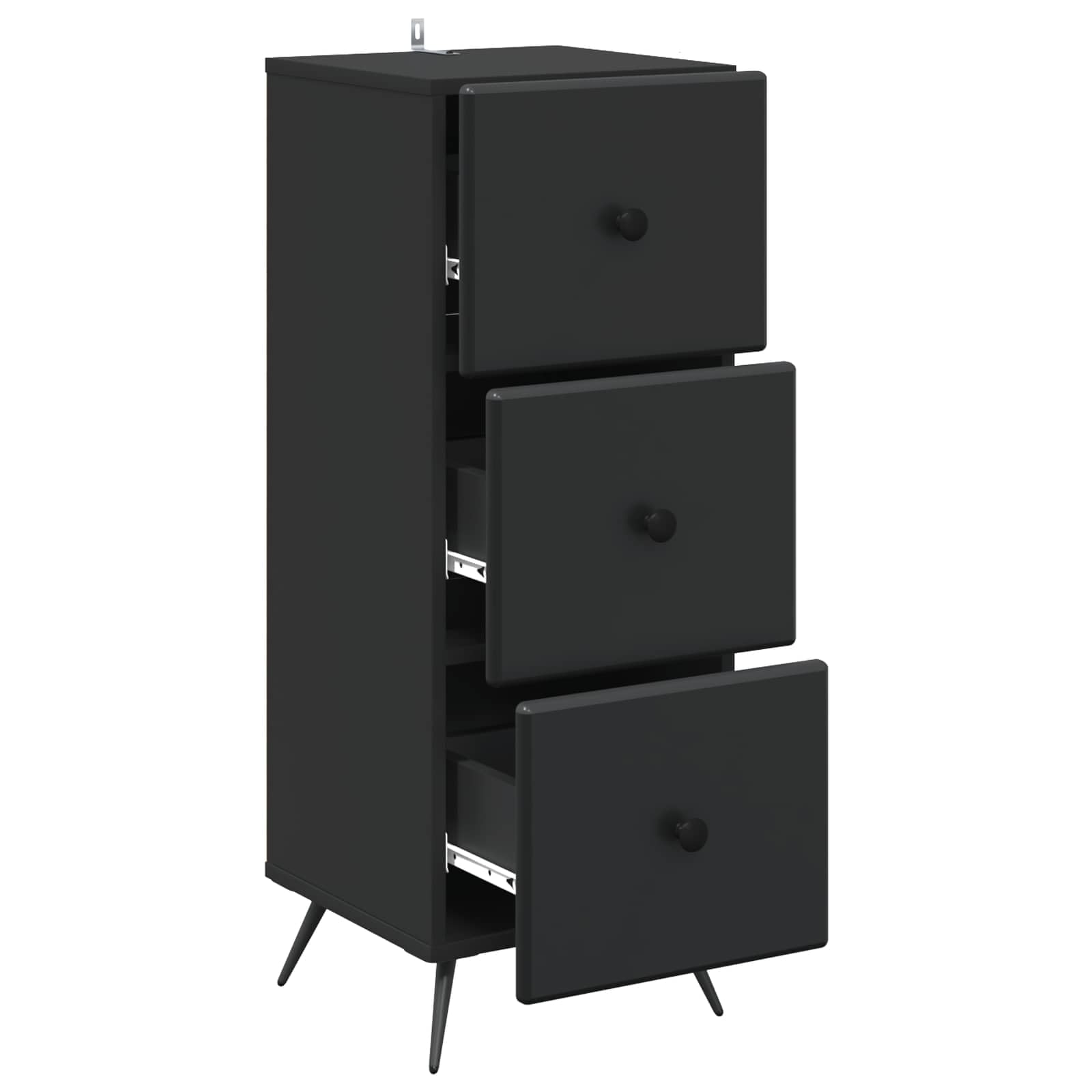 Cassettiera nera, 33 x 34,5 x 90 cm, in legno, moderno, con 3 cassetti, per ufficio, soggiorno e corridoio, stabile