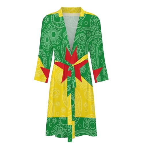 French Guiana Flag Paisley Pattern Funny Men's Robe Soft Lightweight Bathrobe Long-sleeve Spa Robes4
