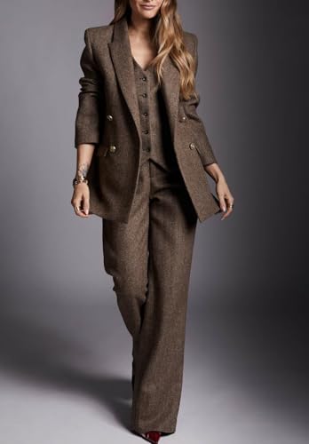 Women's Herringbone Tweed 3 Piece Suit Business Casual Office Work Outfits2