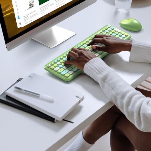 Image of KNOWSQT Wireless Keyboard and Mouse Combo, Pale Green Full-Sized 2.4G Silent Keycap Colorful Keyboards, USB Dongle Plug Play, for Laptop, Windows, PC, Computer, Desktop
