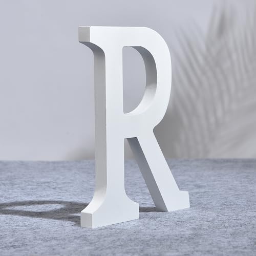 AOOLADA 8 Inch Wooden Letter R for Wall Decor, Large White Wood Standing Letters for DIY Crafts and Wedding Birthday Party Decoration, Paintable Stand Up Alphabet Letters