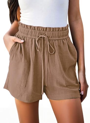 Hody Lovy Linen Beach Vacation Shorts for Women Dressy Casual Summer Outfits High Waisted Lounge Comfy Wide Leg Loose, Deep Brown XXL