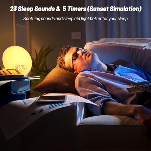 Wake up Light Sunrise Alarm Clock Sunset Simulation Sleep Aid Dual Alarms FM Radio Snooze 13-Color Modes 23 Sleep White Noise Sounds 28 Built-in Alarm Tone 32 Volumes Compact for Everyone - Image 3