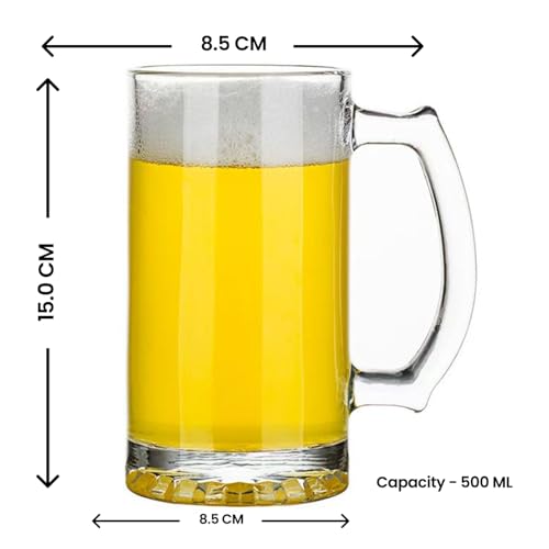 Image of Melbify Beer Mug | 500 ml | Set of 2 | Petal Bottom Embossing Design | Mug with Handle | Classic Beer Glasses | Premium | Heavy | Perfect for Beer, Cider,Cocktails,Mocktails | Gift Set