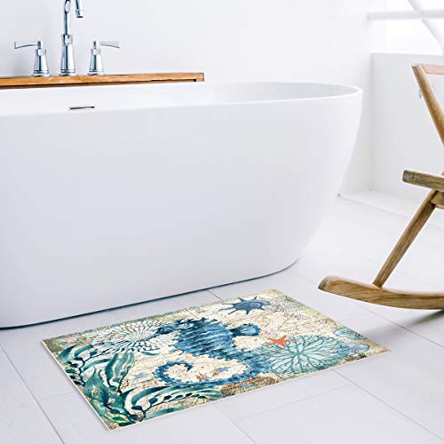 Coastal Blue Sea Hippocampus Nautical Map Doormat Welcome Mats Rugs Carpet Outdoor/Indoor for Home/Office/Bedroom, 18"x30" - Image 3