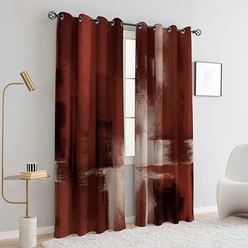 Image of Asuexpect Red Curtains 2 Panels Abstract Rust Curtain Room Darkening Grommet Window Treatments Modern Decorative for Bedroom Living Room, 52x84 Inches