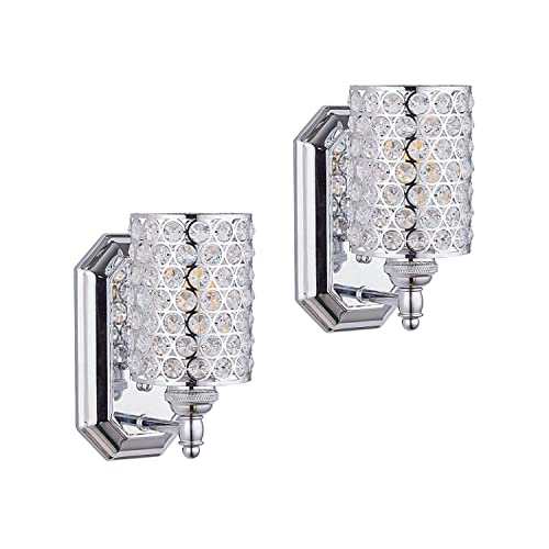 Image of Crystal Wall Sconce Chrome Dry&Wet Dual Use 2 Pack 1 Light UL Certified