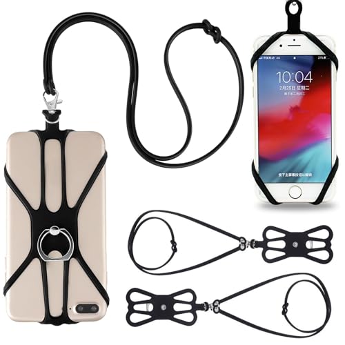 PANYI 2 Cuerda Movil Colgar Phone Lanyard Aptas para llevar Alrededor del Cuello Cordón para Movil Compatibles con iPhone, Samsung, Huawei y Otros Teléfonos Móviles (Negro)