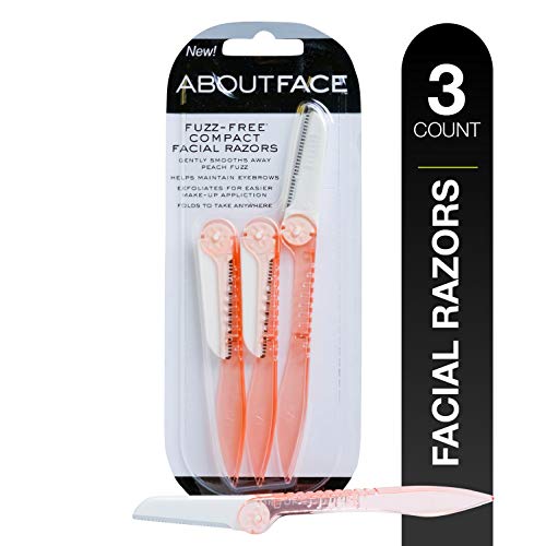 Facial Razor & Eyebrow Shaper By Kai About Face Products Products (3per Package); Fuzz Free Compact Razor, Removes Peach Fuzz On Cheeks, Chin or Forehead & Delicately Shapes Eyebrows