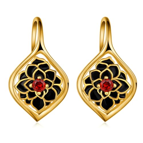 Gold Flower Earrings for Women - 925 Sterling Silver Gold Flower Leverback Earrings - Jewelry Gifts for Mom Wife Best Friend or Her