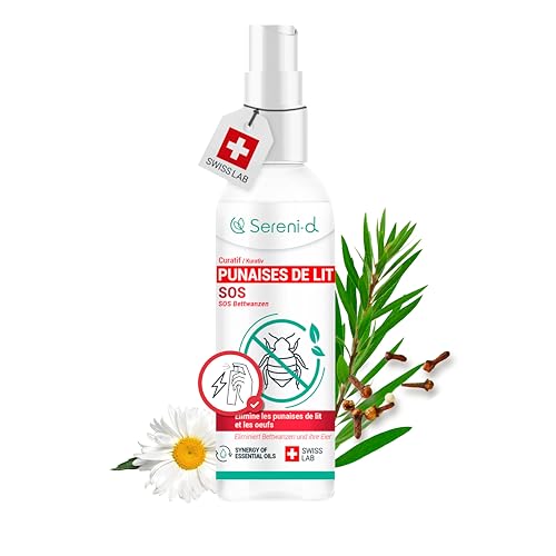 SOS ANTI PUNAISES DE LIT SUPER PUISSANT Sereni-d - Spray Insecticide CHOC Traitement naturel aux Huiles Essentielles et Fleur de Pyrèthre Végétal - Produit qui élimine les punaises de lit - 100mL