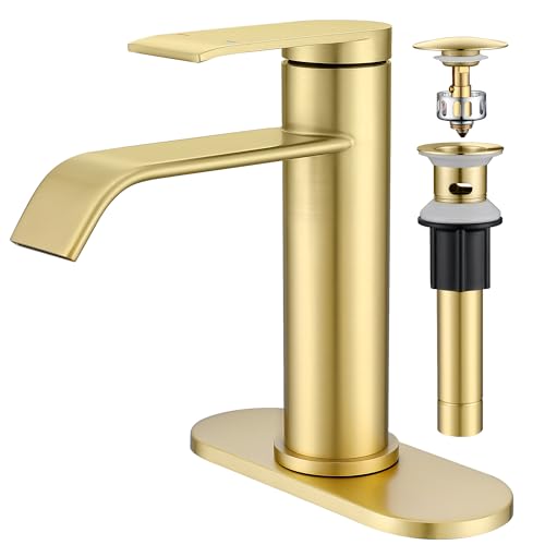 GAGALIFE Bathroom Faucet 1 Hole - Brushed Gold Bathroom Sink Faucet with Metal Pop-up Drain Supply...