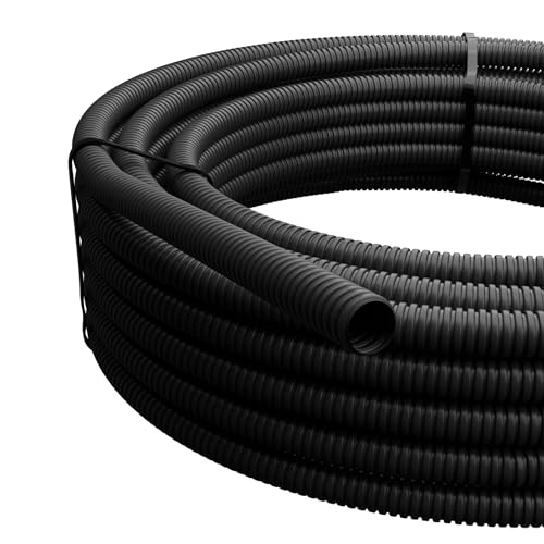 Tubo Corrugado Negro de 10 mm x 10 m sin Ranura - Resistente a los Rayos UV para Cables - Tubo vacío para Cables y Cables subterráneos - Protección de Cable Flexible y Resistente a la Intemperie