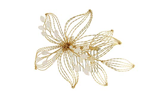 Meiysh Gold Themed Crystal Pearl Combs Bridal Headpiece Wedding Hair Accessories (gold hair comb)