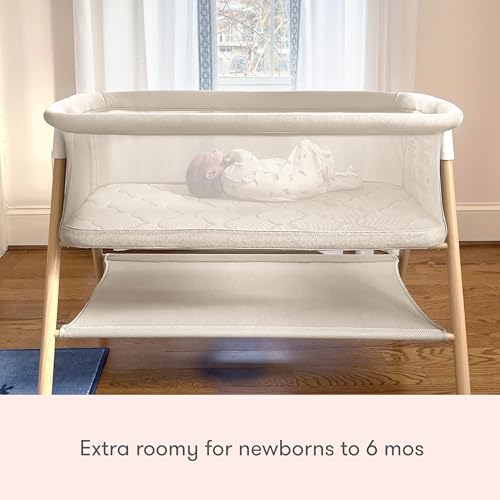 Image of Newton Baby Essential Bassinet - Ultra-Breathable, Completely Washable, More Airflow for Safer, Cooler Sleep, Non-Toxic, Bedside Sleeper, Storage Shelf, Sandstone