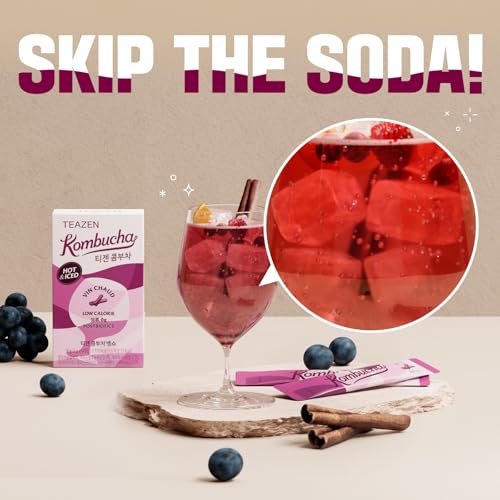 TEAZEN Mulled Wine Kombucha Powder, Spice Tea, Sugar Free, Live Probiotics & Postbiotics, Relaxation and Warmth for Colds and Sore Throat, Electrolyte & Hydration Drink Mix, On-the-Go 10 Packets, 1.76oz