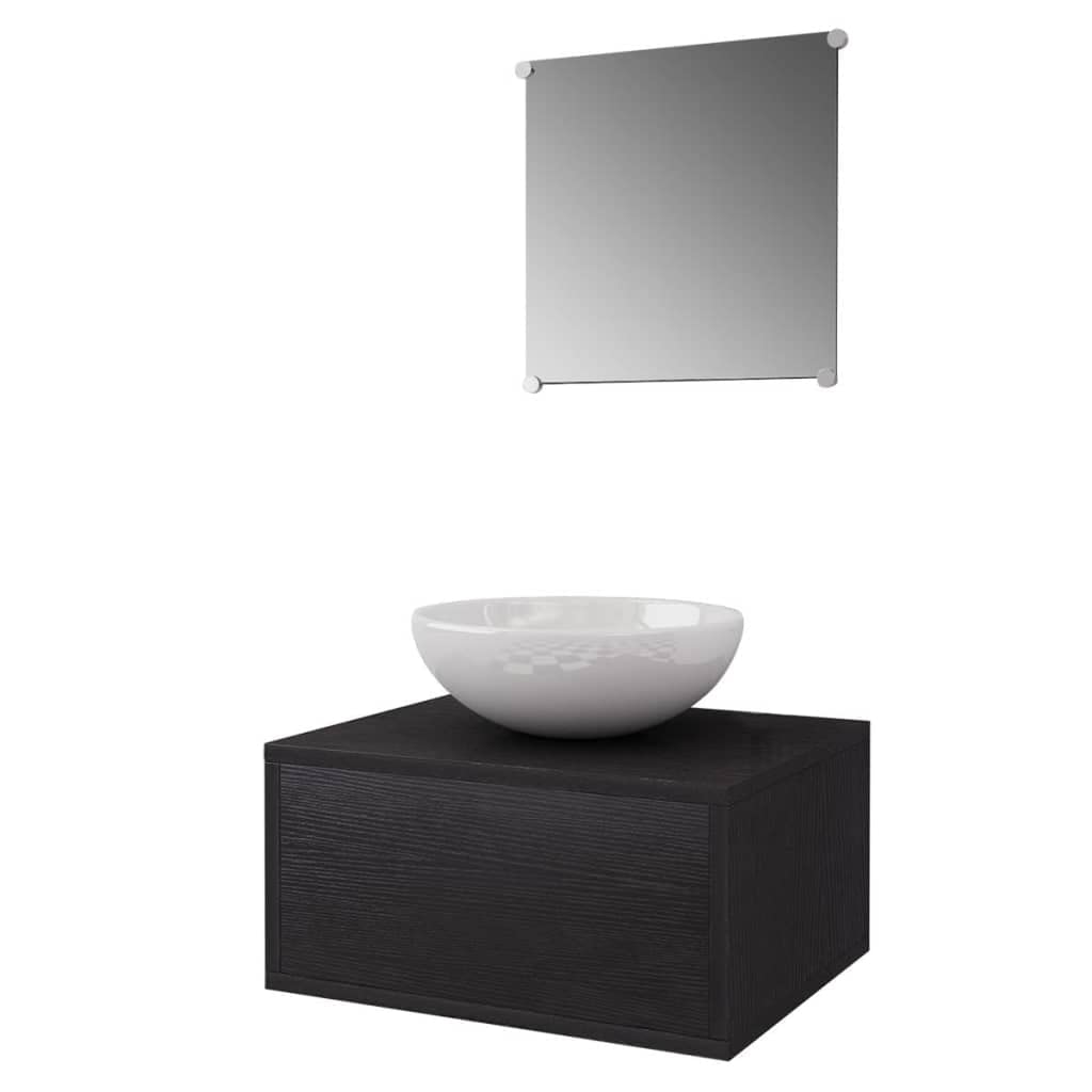 Conjunto de Muebles de baño con Lavabo y Grifo 4 Piezas Negro