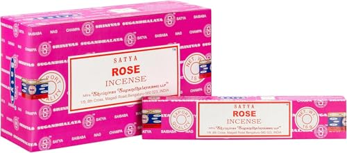 Satya Nag Champa Rose Incense Sticks, 12 Count.Suitable for: Yoga and Pilates Meditation Supplies, Office Atmosphere, Aromatherapy, Home Decoration