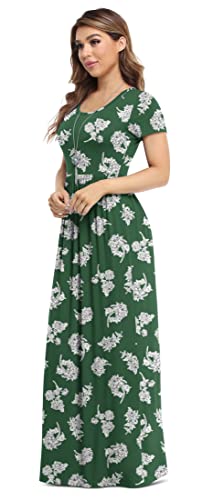 Viishow Women's Short Sleeve Floral Dress Loose Plain Maxi Dresses Casual Long Dresses With Pockets(Green White Flower Small) #TOP1