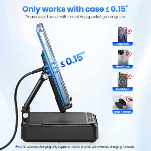 Jteman Cell Phone Stand with Bluetooth Speaker and Wireless Charger,Desktop Charging Station Stand Speaker for iPhone,Christmas Birthday Gift for Men Women (Black)