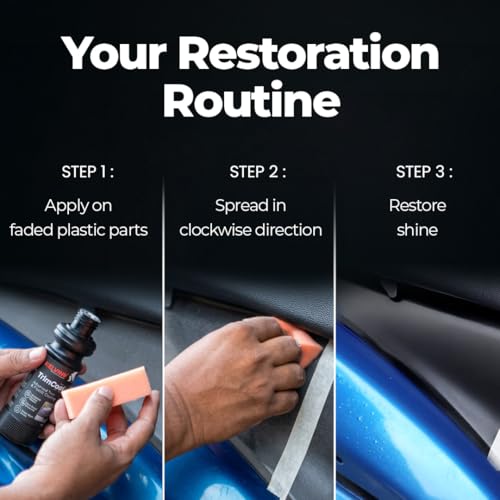 Image of Kelvinn TrimCoat XT Trim Restorer 110ml, Plastic & Rubber Restorer for Car Bike Exterior, Deep Black Finish for Faded Bumpers Mouldings Trims, UV Protection Water Repellent Wash Resistant Coating