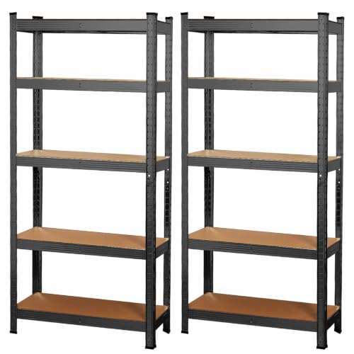 Image of COZYBRITE Garage Shelving Units 5 Tier 2 Pack 90x40x180cm Black