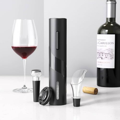 Sacacorchos eléctrico para vino, set de regalo 4 en 1 con abridor, corta cápsulas, vertedor de vino y tapón al vacío.