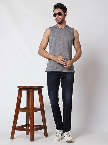 Image of Men's Lycra Blend Sleeveless Fitness Tanks Top for Quick Dry in Muscle Workout, Causal Running, Exercise Training, Swimming Vest