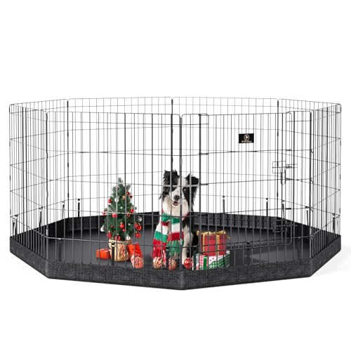 PJYuCien Dog Playpen 8 Panels 24H Dog Pens Indoor with Bottom Pad Metal Foldable Pet Puppy Exercise Fence Crate Kennel Better for Small AnimalsBlack