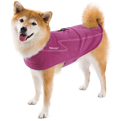 VIVAGLORY Cozywrap Wintermantel Hund, Hundejacke mit Geschirr Öffnung, Fleecejacke Hund Hundejacke, Reflektierend & Verstellbar Fleece Softshell, S, Fuchsia