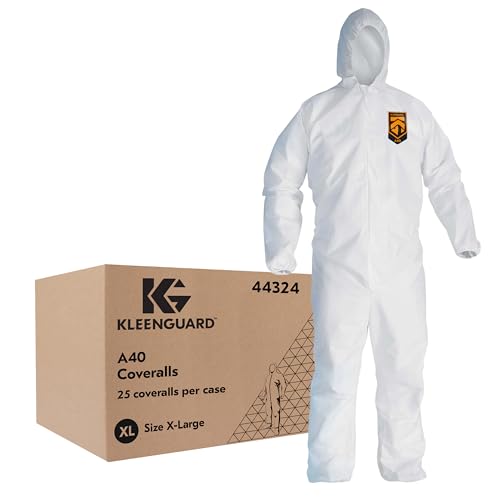 KleenGuard A40 Liquid & Particle Protection Coveralls (44324), Zipper Front, Elastic Wrists, Ankles & Hood, White, Reflex Design, XL (Qty 25)