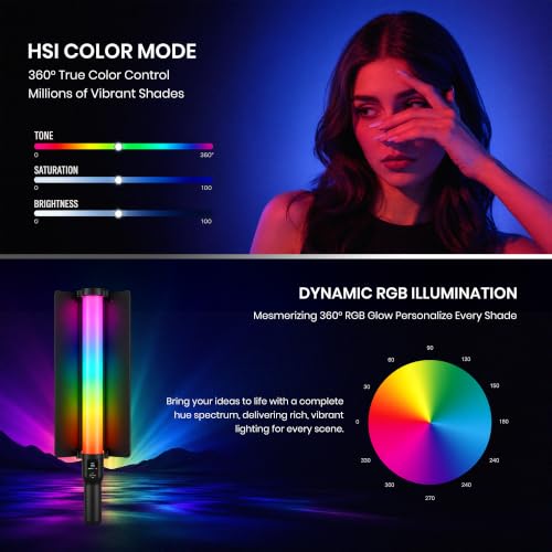 Image of Simpex LS500R RGB LED Photography Light Stick | Rechargeable Video Light with 360 Full Color RGB, 2700K-7500K Bi-Color, CRI 96+, 15 FX Effects, Music Sync Mode for YouTube, Vlogging, Photography