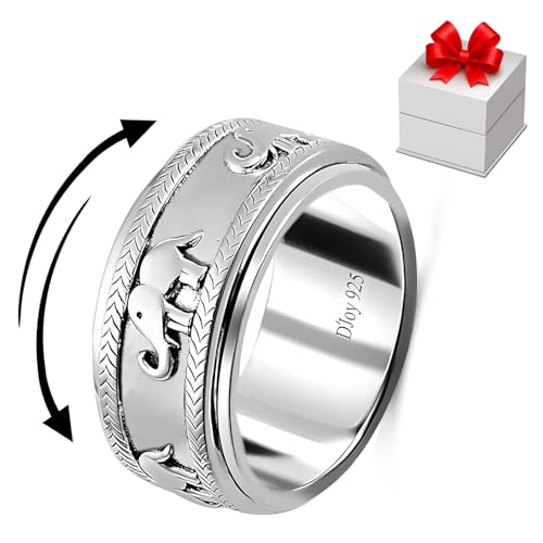 SHOP LC Anxiety Rings Elephant 925 Sterling Silver Rings Women - Fidget Ring Spinner Ring for Women Platinum Plated Anxiety Jewelry Birthday Gifts Size - 7