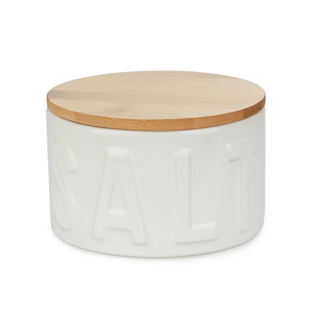 Balvi Bote para sal Salt Color blanco Salero con Tapa para Cocina XL Cerámica/bambú
