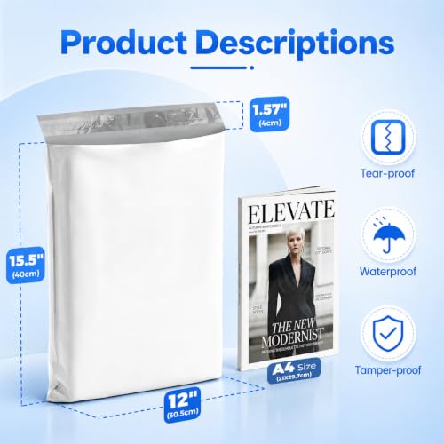 Image of Metronic Poly Mailers 12x15.5 500pcs Bulk Shipping Bags for Business White