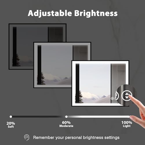 40x36 Lighted Bathroom Mirror, Wall-Mounted, Black Rim Mirror, Vanity(Front and Backlit), Stepless Dimmable CRI90+, Anti-Corrosion, Anti-Rust, Touch Sense, Memory(Horizontal/Vertical)