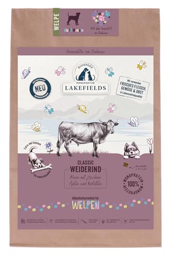 Lakefields Classic Trockenfutter für Welpen | Rind 60% | 1 x 2,5kg | Getreidefreies Welpenfutter trocken | Natürliche Zutaten in Lebensmittelqualität | Äpfel, Karotten & Zucchini | Schonend gebacken