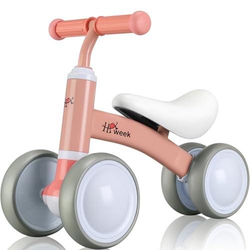 Baby Balance Bike Cute Toys for 1 Year Old Boy and Girl 12-24 Months Toddler Bike Baby Walker Riding Gifts for Boys Girls No Pedal Infant 4 Wheels Baby's First Birthday Gift (Pink)