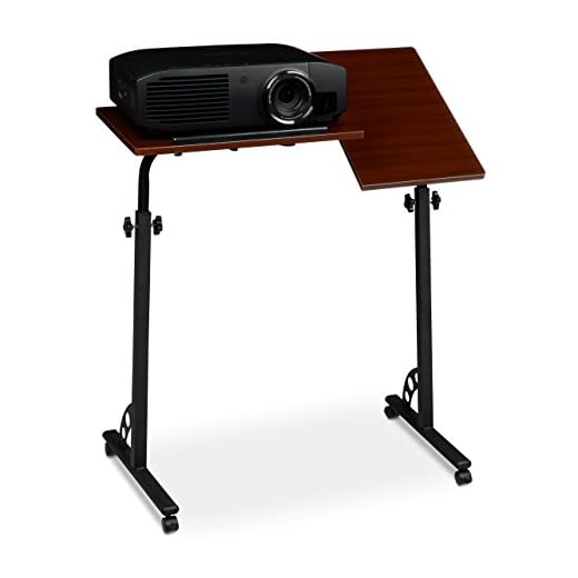 Relaxdays Mesa Ordenador Portátil Grande con Ruedas, Altura Ajustable, DM-Acero, 110x80x50 cm, Marrón Caoba